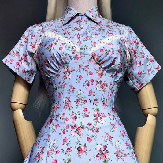 Blue Floral Girl Dress Matching Shirt Set