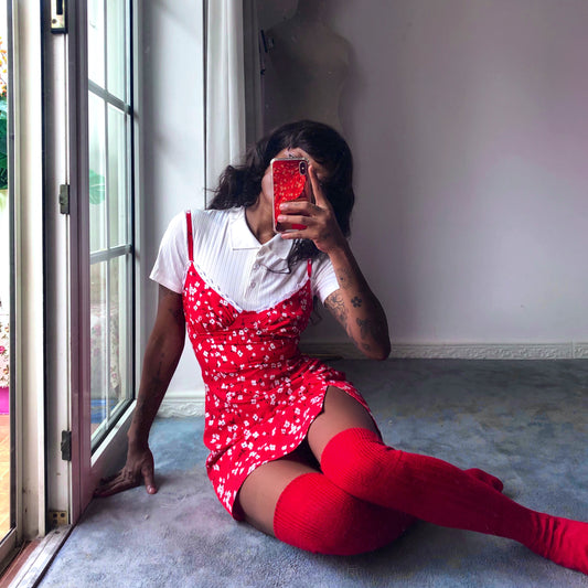 Bonita White Floral Mini Red Dress