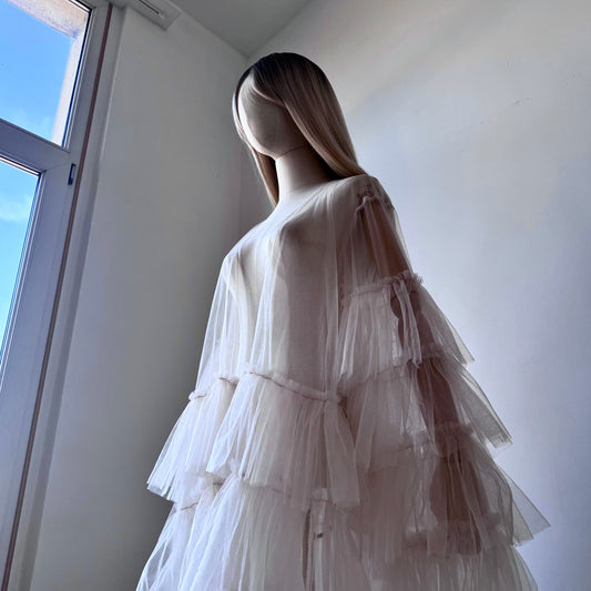 Cream Origami Queen Midi Ruffled Duster