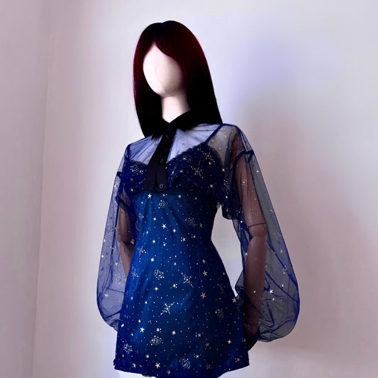 Space Bae Blue Gold Starlight Dress Cropped Blouse Set