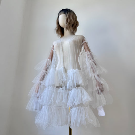 White Origami Queen Midi Ruffled Duster