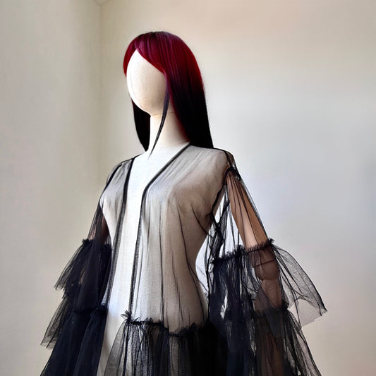 Black Origami Queen Maxi Ruffled Duster