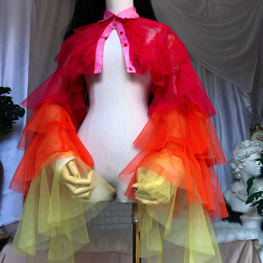 Fire Origami Princess Ruffled Crop Ombre Shirt Blouse