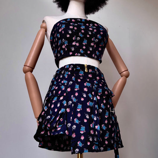 Floral Bae Dark Blue Asymmetric Floral Skirt Tube Top Set