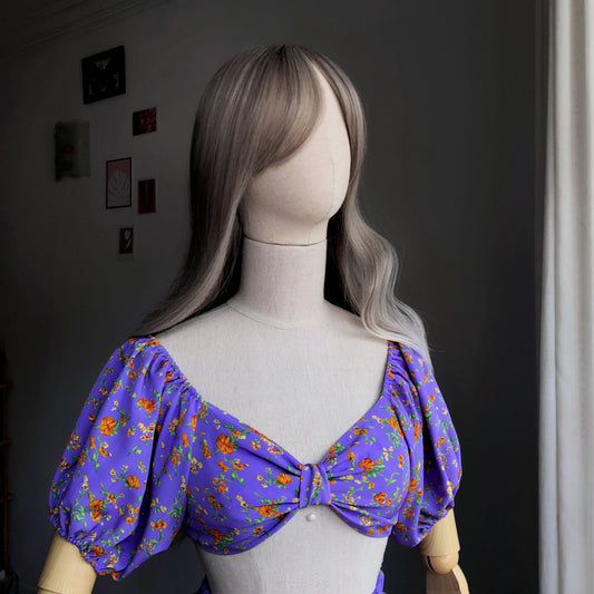 Floral Girl Lavender Puffy Sleeves Two Piece Set