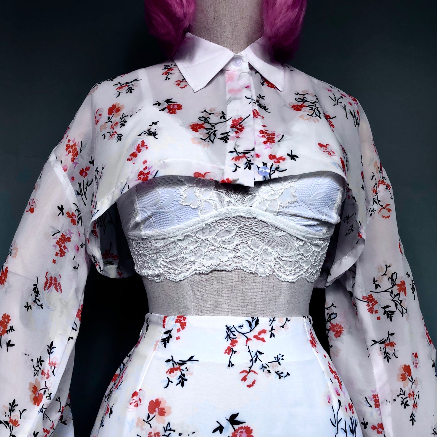 Floral Girl Orange and White Skirt Top Set
