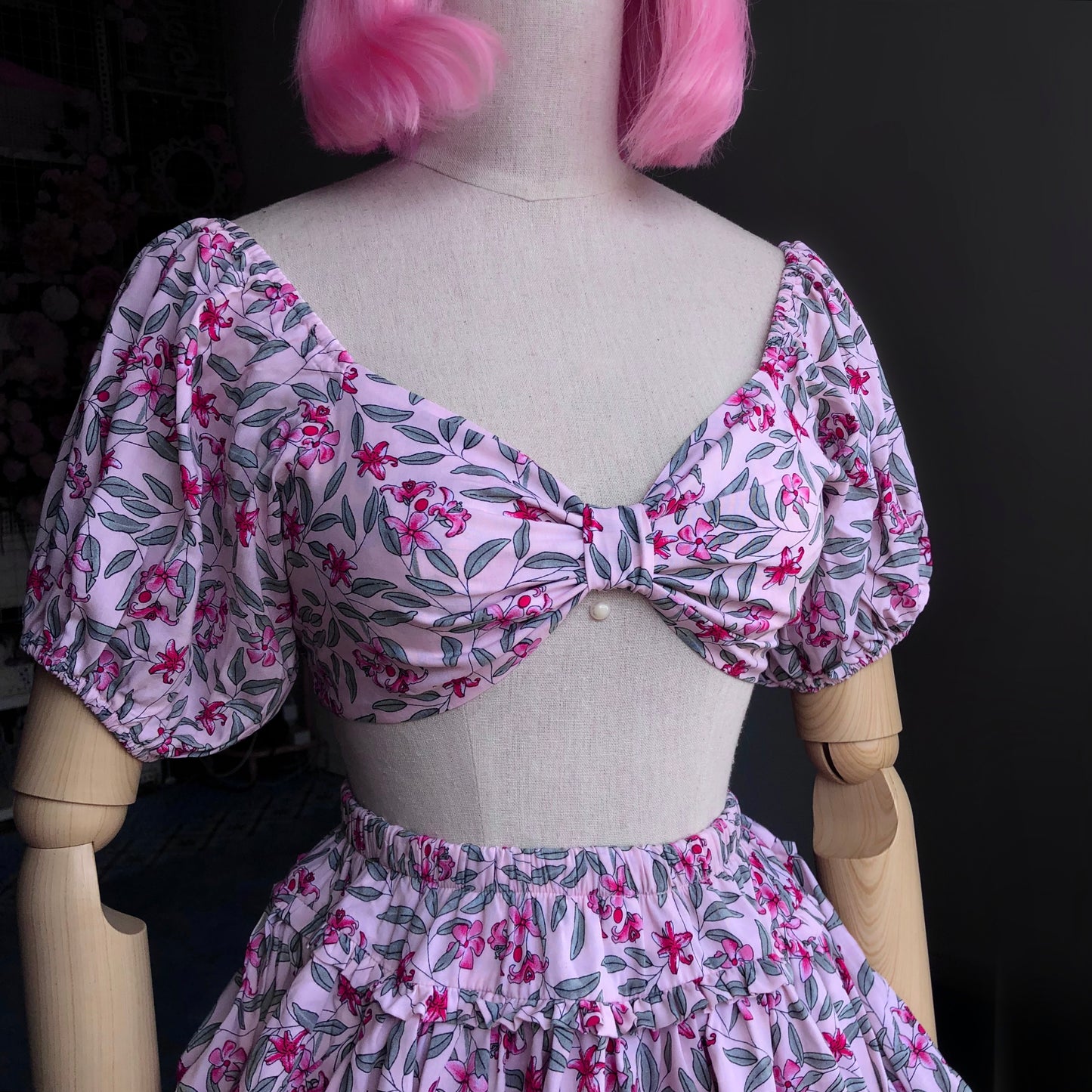 Floral Girl Pastel Puffy Sleeves Two Piece Set