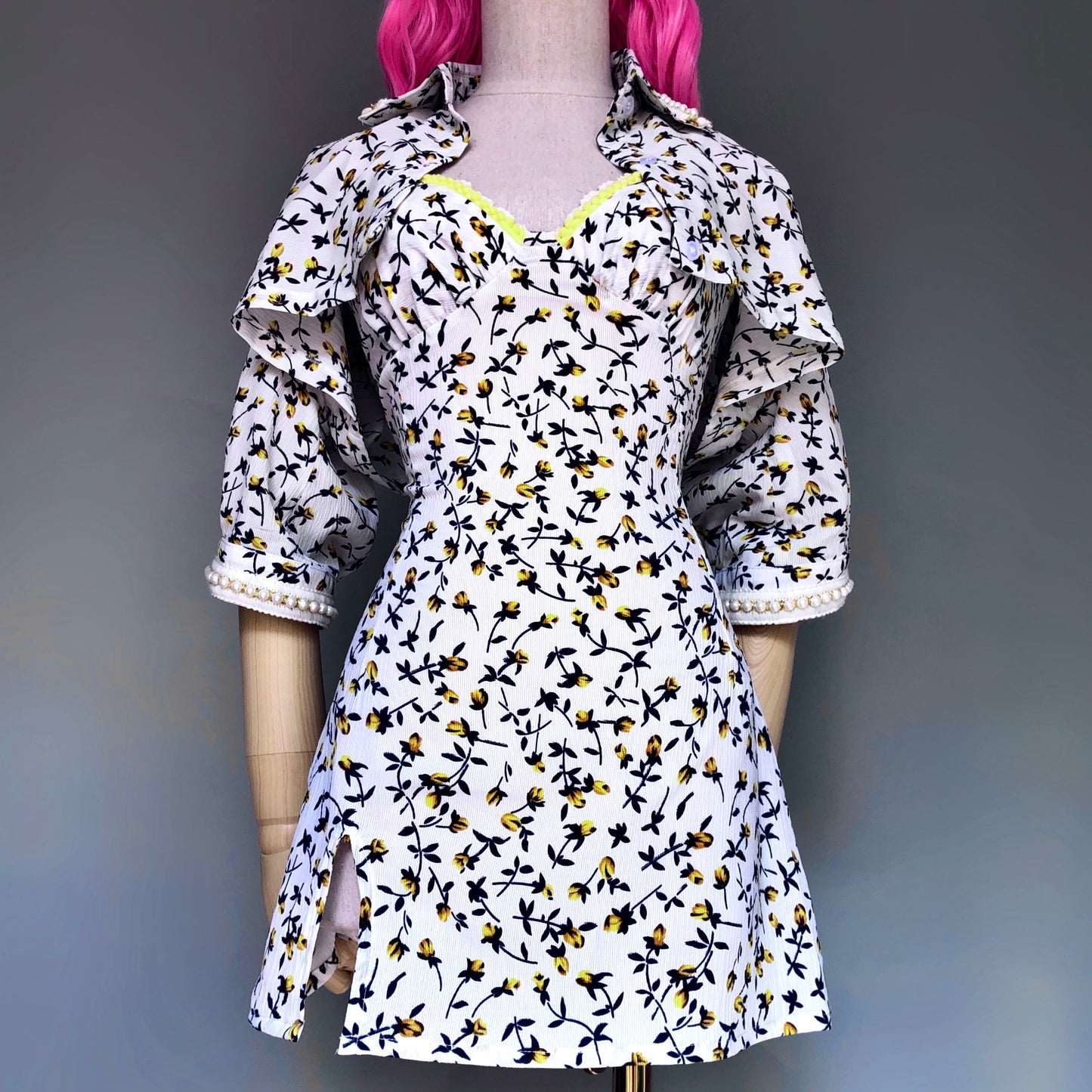 Floral Girl White Mini Flower Print Blouse Dress Set