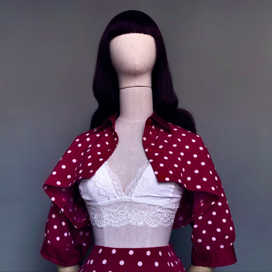 Madame Rouge Red Polka Dots Skirt Cropped Blouse Set