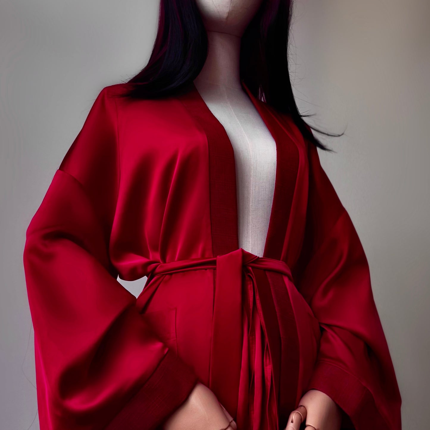 Madame Rouge Red Satin Kimono Pants Set