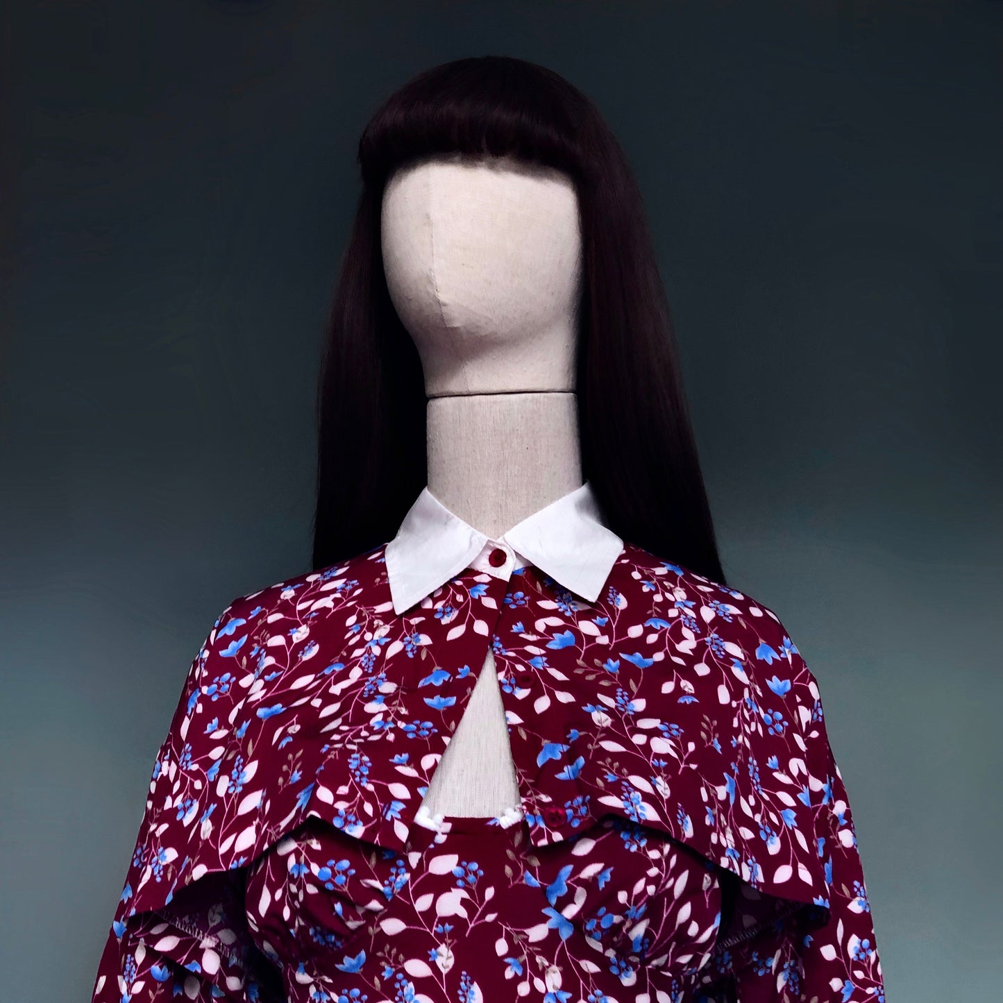 Madame Rouge Wine Red Floral Dress Crop Blouse Set