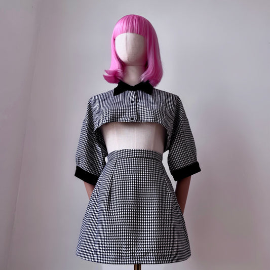 Mean Girl Black And White Plaid Cropped Shirt Skirt Set