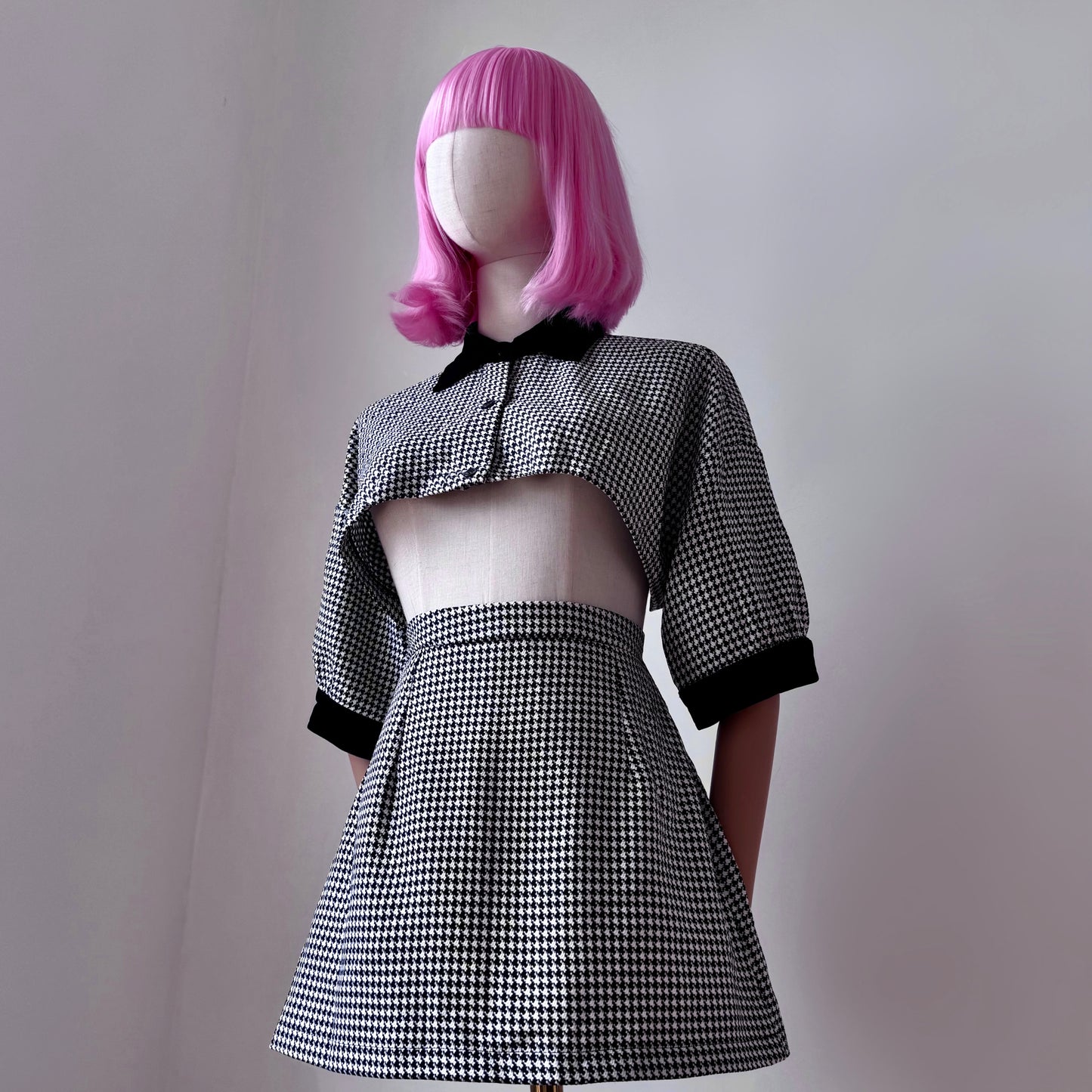 Mean Girl Black And White Plaid Cropped Shirt Skirt Set
