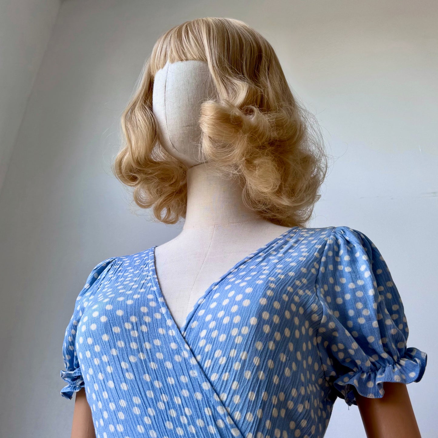 Pastel Blue Polka Dots Wrap Dress