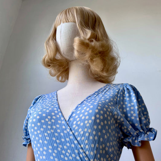 Pastel Blue Polka Dots Wrap Dress