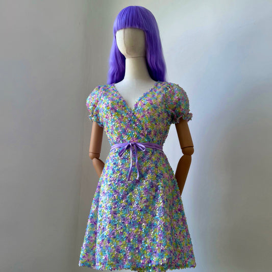 Pastel Rainbow Sequined Wrap Dress