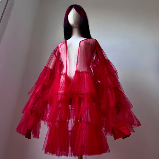 Red Origami Queen Midi Ruffled Duster