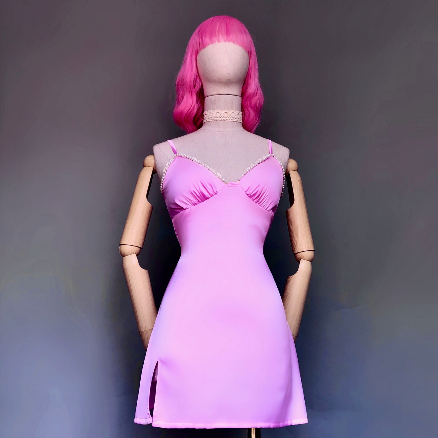Satin Pastel Pink Floral Girl Dress Set