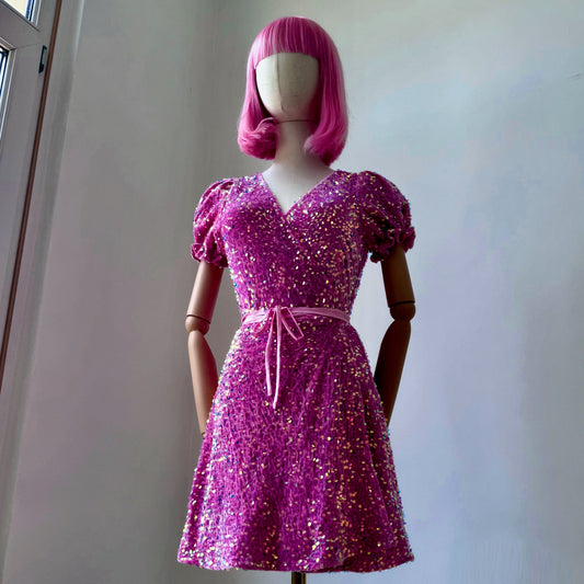 Sequined Barbie Fuchsia Pink Wrap Dress