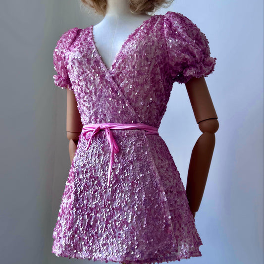 Sequined Barbie Pink Wrap Dress