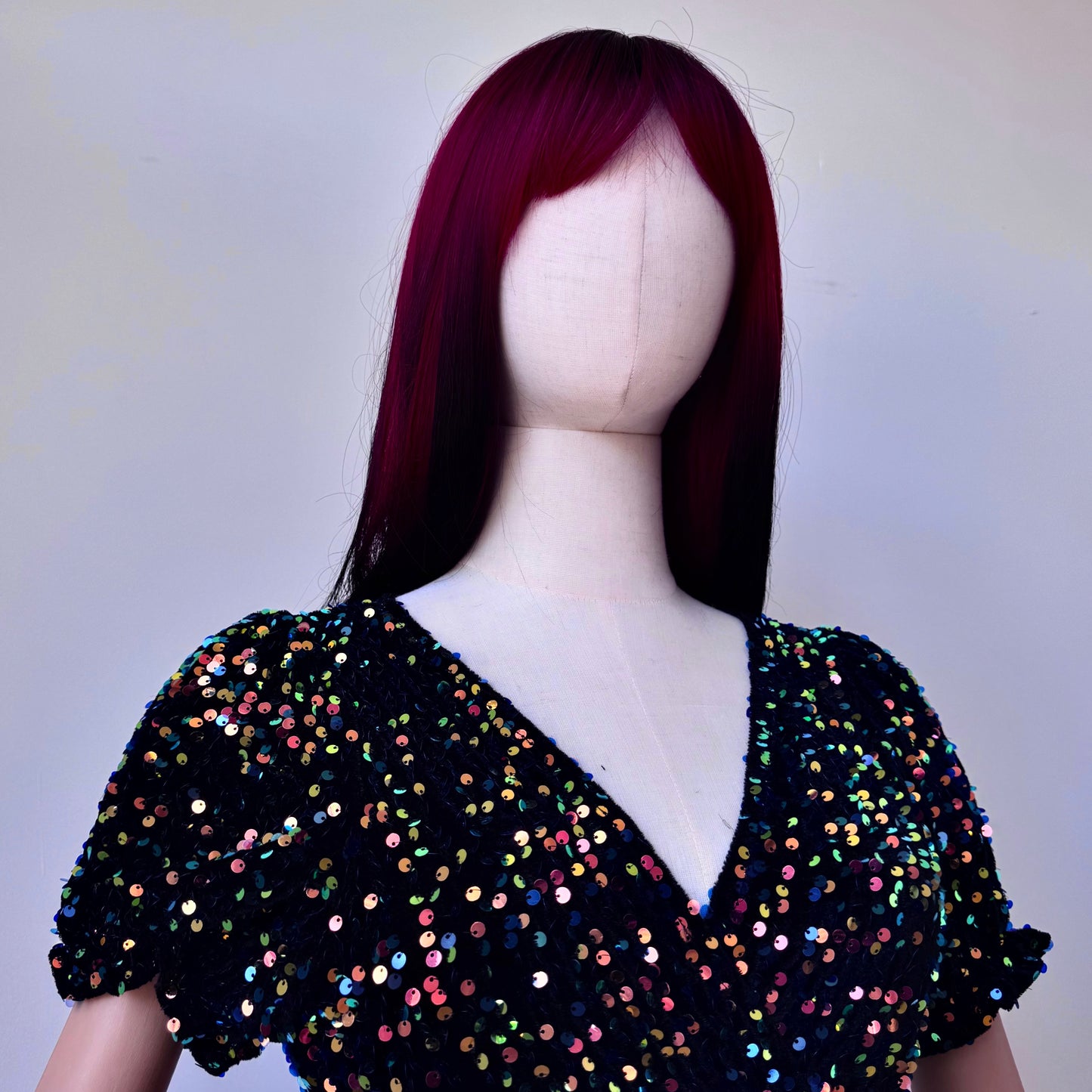 Shiny Sequined Black Rainbow Wrap Dress