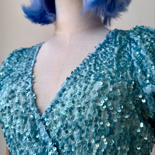Shiny Sequined Pastel Blue Wrap Dress