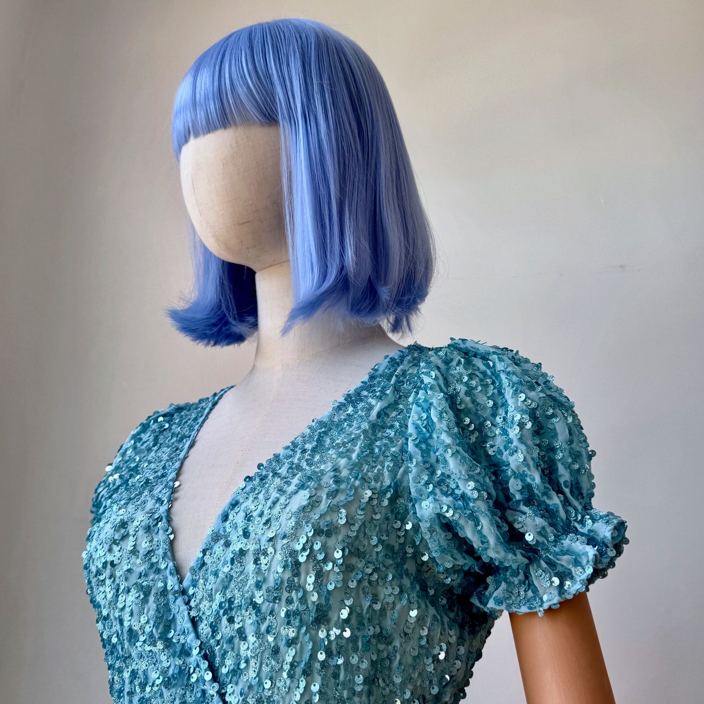 Shiny Sequined Pastel Blue Wrap Dress