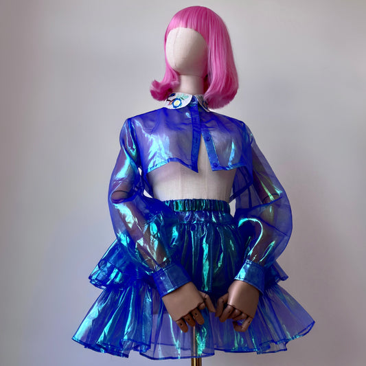 Space Bae Blue Iridescent Skirt Top Set