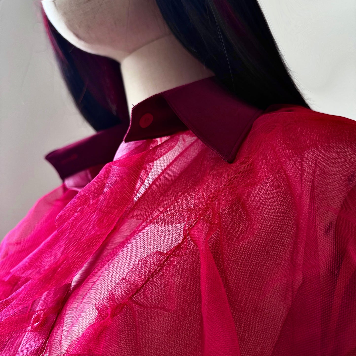 Deep Red Origami Princess Ruffled Shirt Blouse
