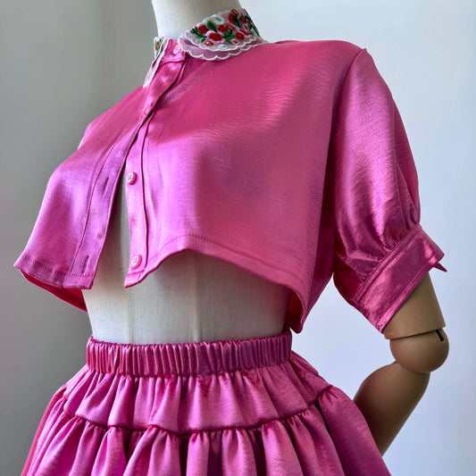 Barbie Girl Pink Metal Skirt Top Set