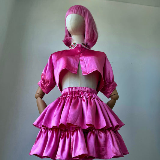 Barbie Girl Pink Metal Skirt Top Set