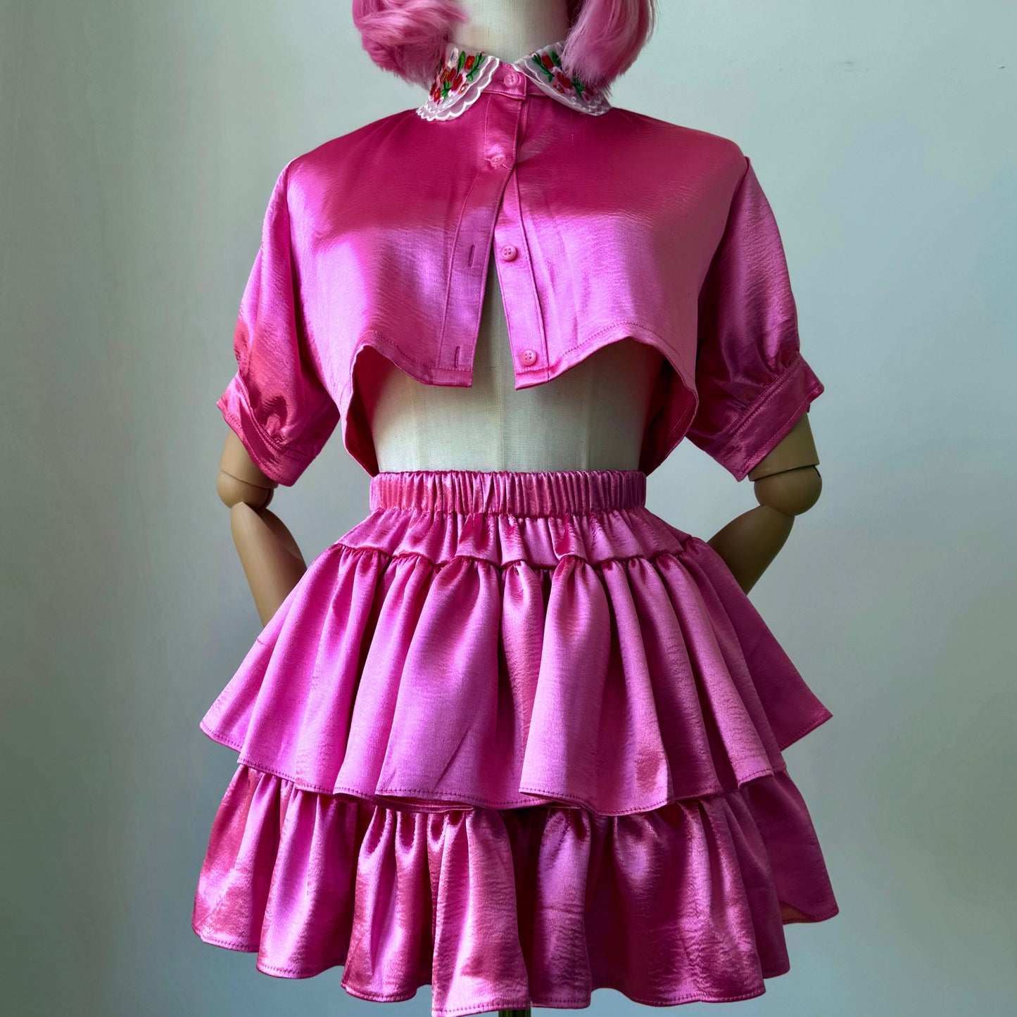 Barbie Girl Pink Metal Skirt Top Set