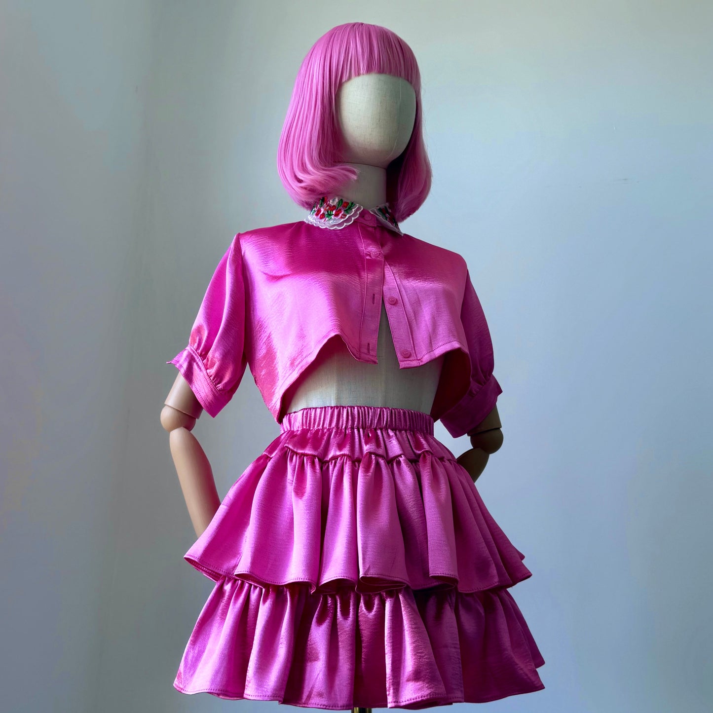 Barbie Girl Pink Metal Skirt Top Set