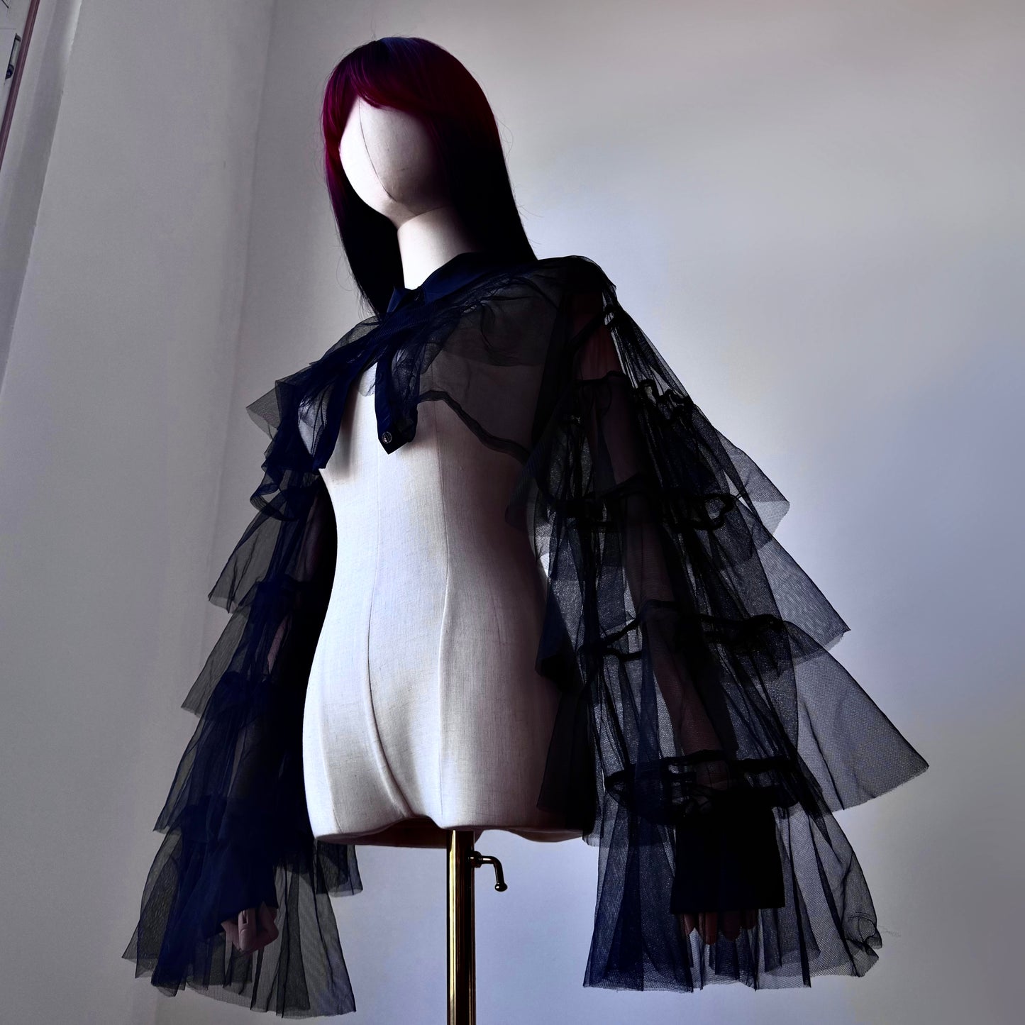 Black Origami Princess Ruffled Cropped Shirt Blouse