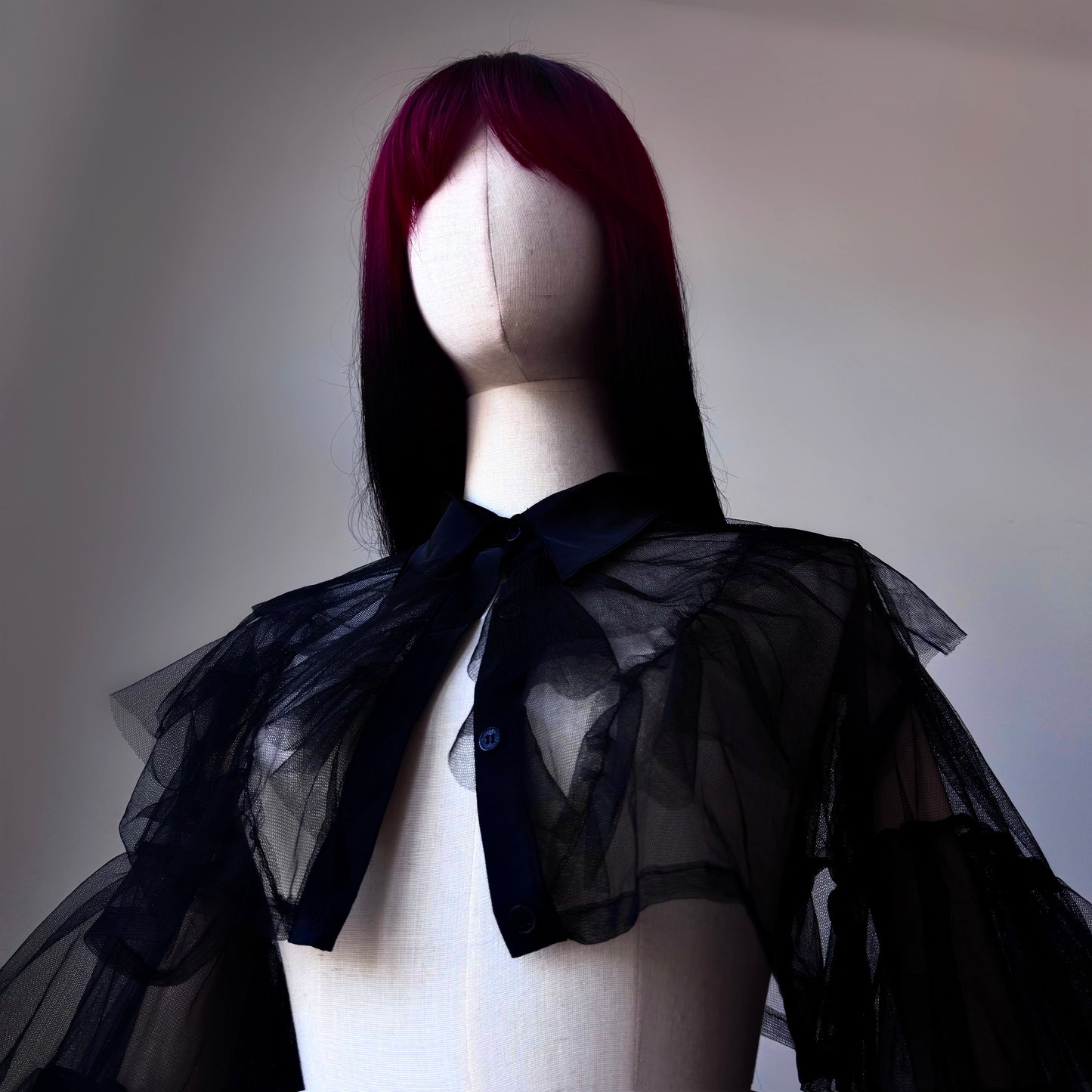 Black Origami Princess Ruffled Cropped Shirt Blouse