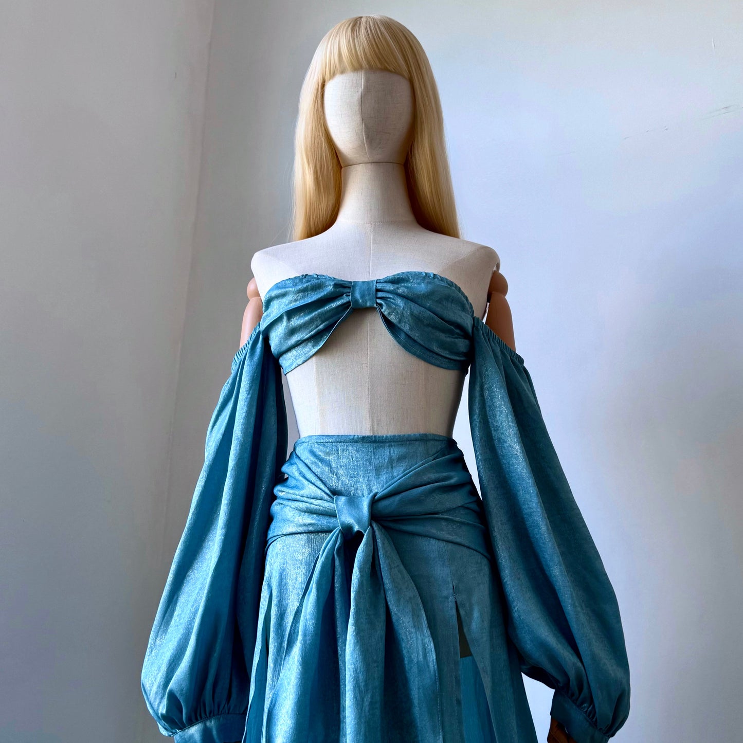 Blue Bohemian Side Slits Maxi Skirt Top Set