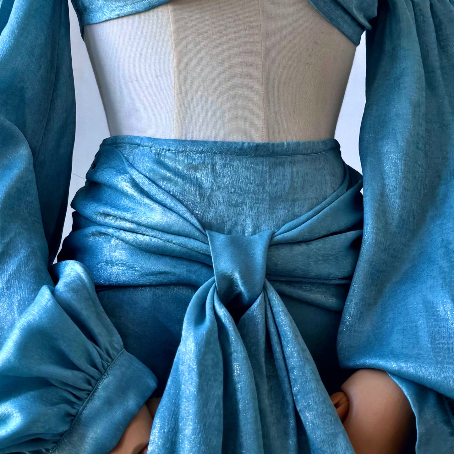 Blue Bohemian Side Slits Maxi Skirt Top Set