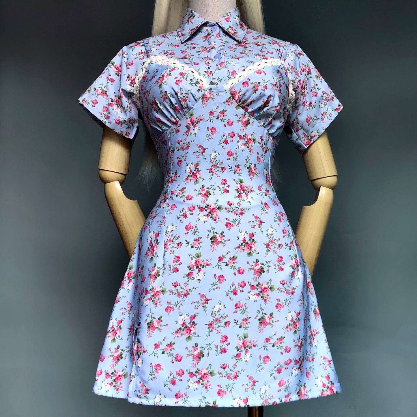 Blue Floral Girl Dress Matching Shirt Set