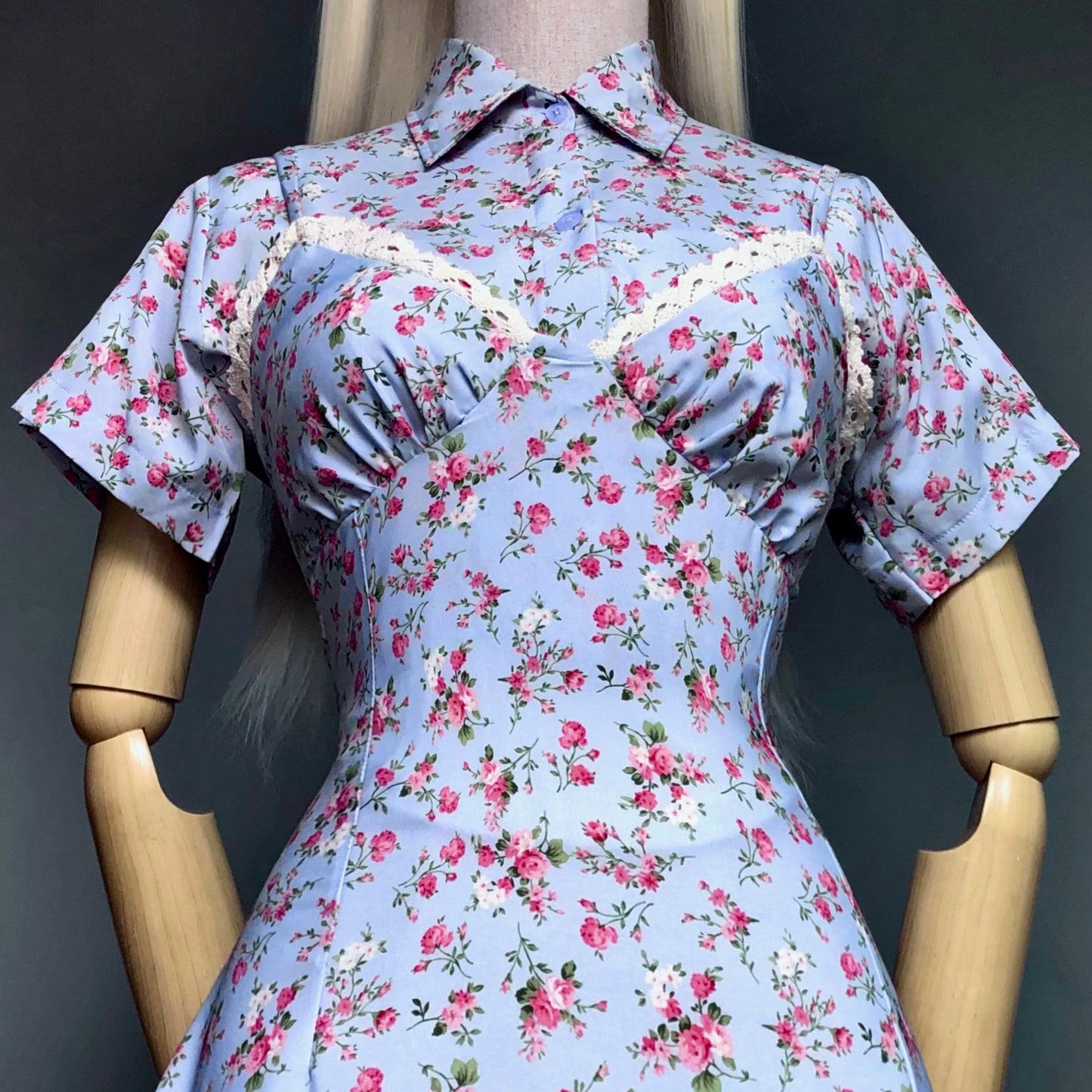 Blue Floral Girl Dress Matching Shirt Set