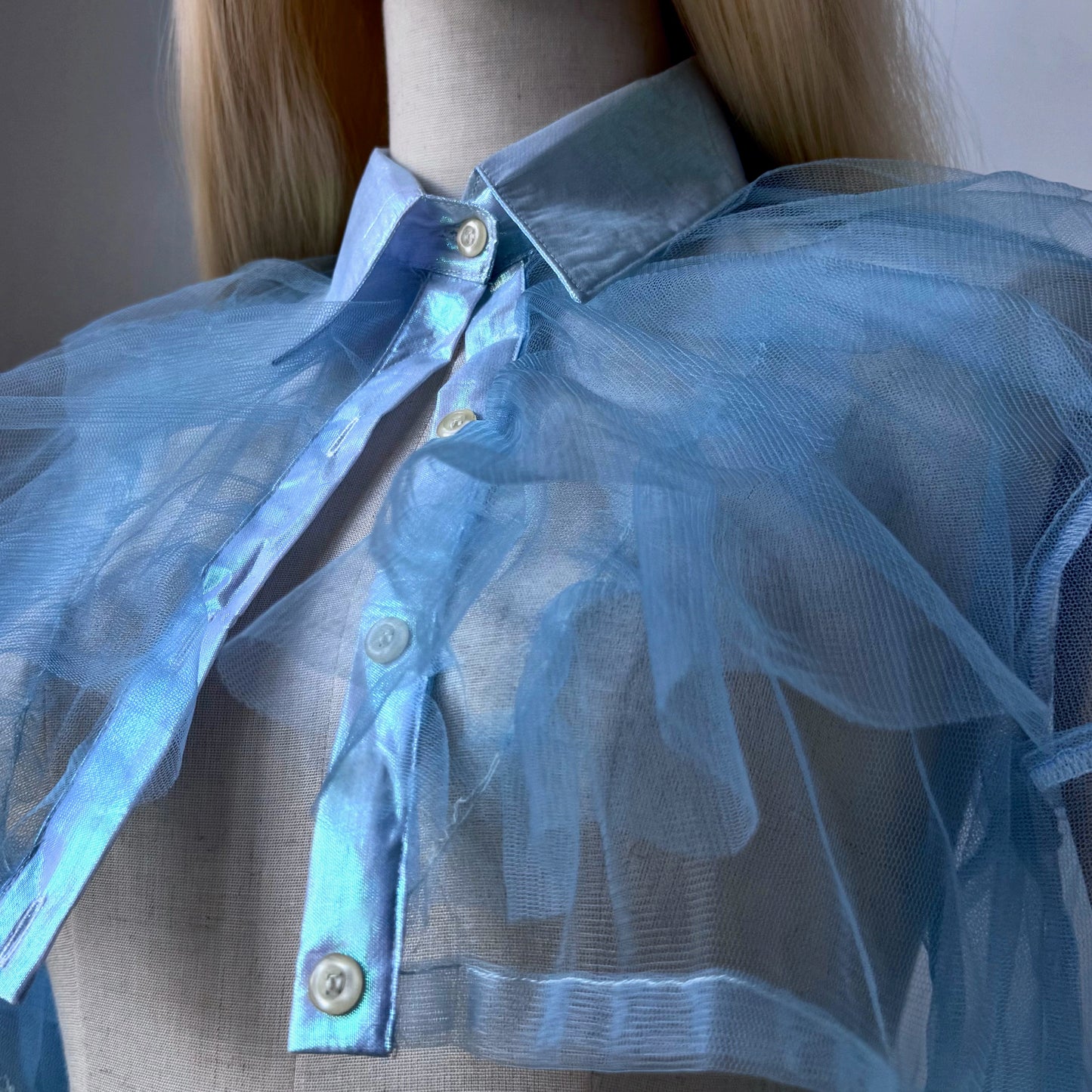 Blue Ombre Origami Princess Ruffled Shirt Blouse