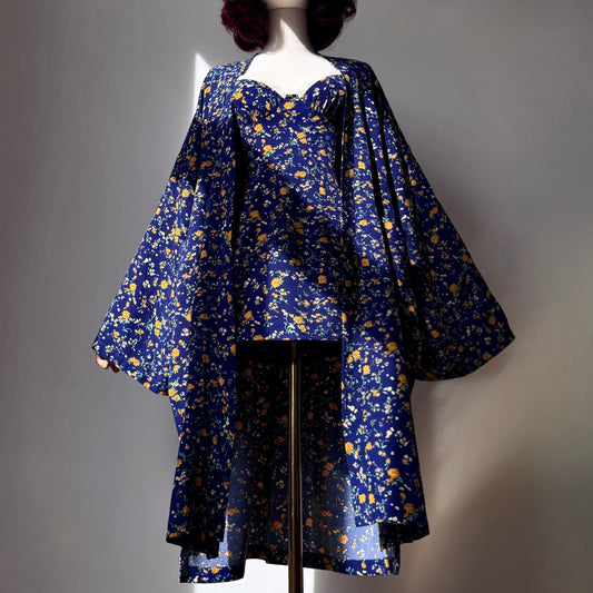 Bonita Blue Floral Kimono Dress Set