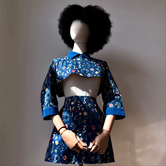 Bonita Blue Summer Floral Shirt Two Piece Set
