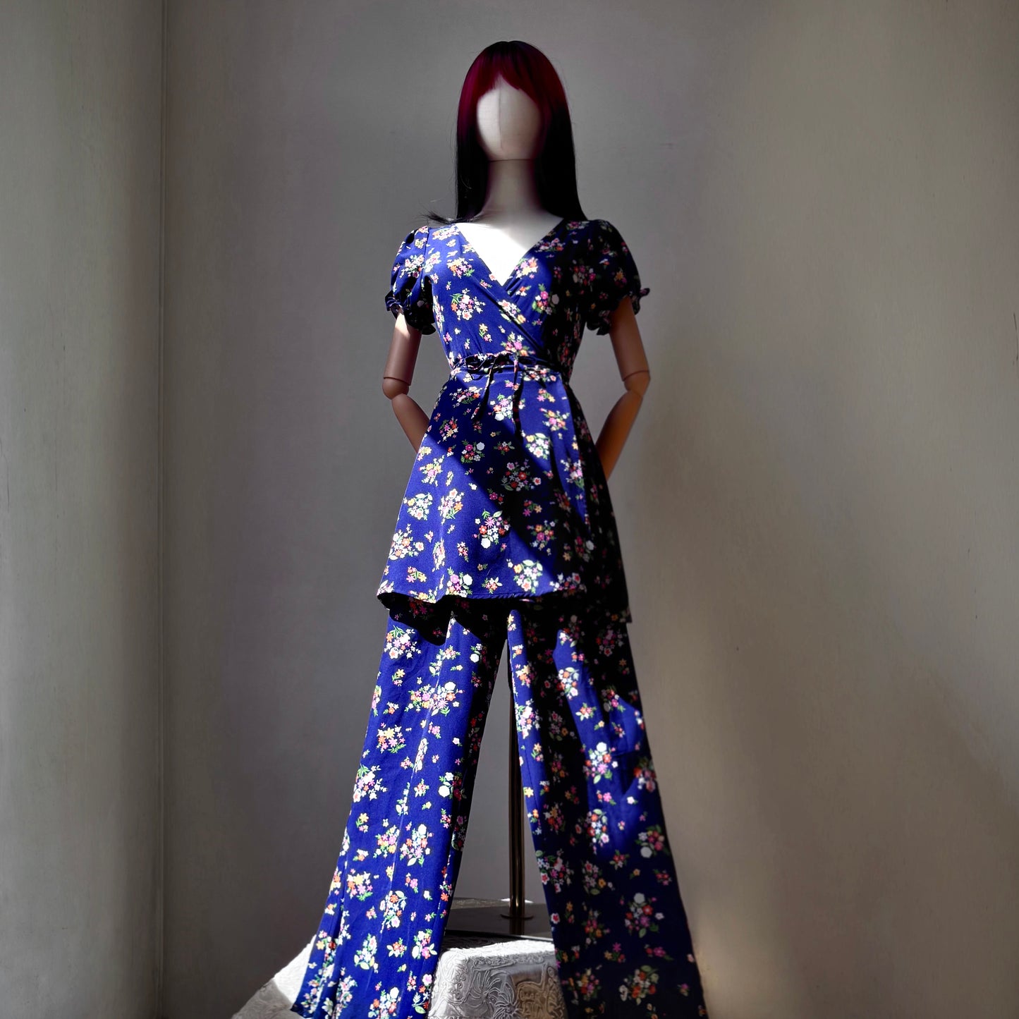 Bonita Blue Wrap Dress Pants Set