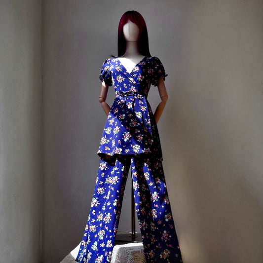 Bonita Blue Wrap Dress Pants Set