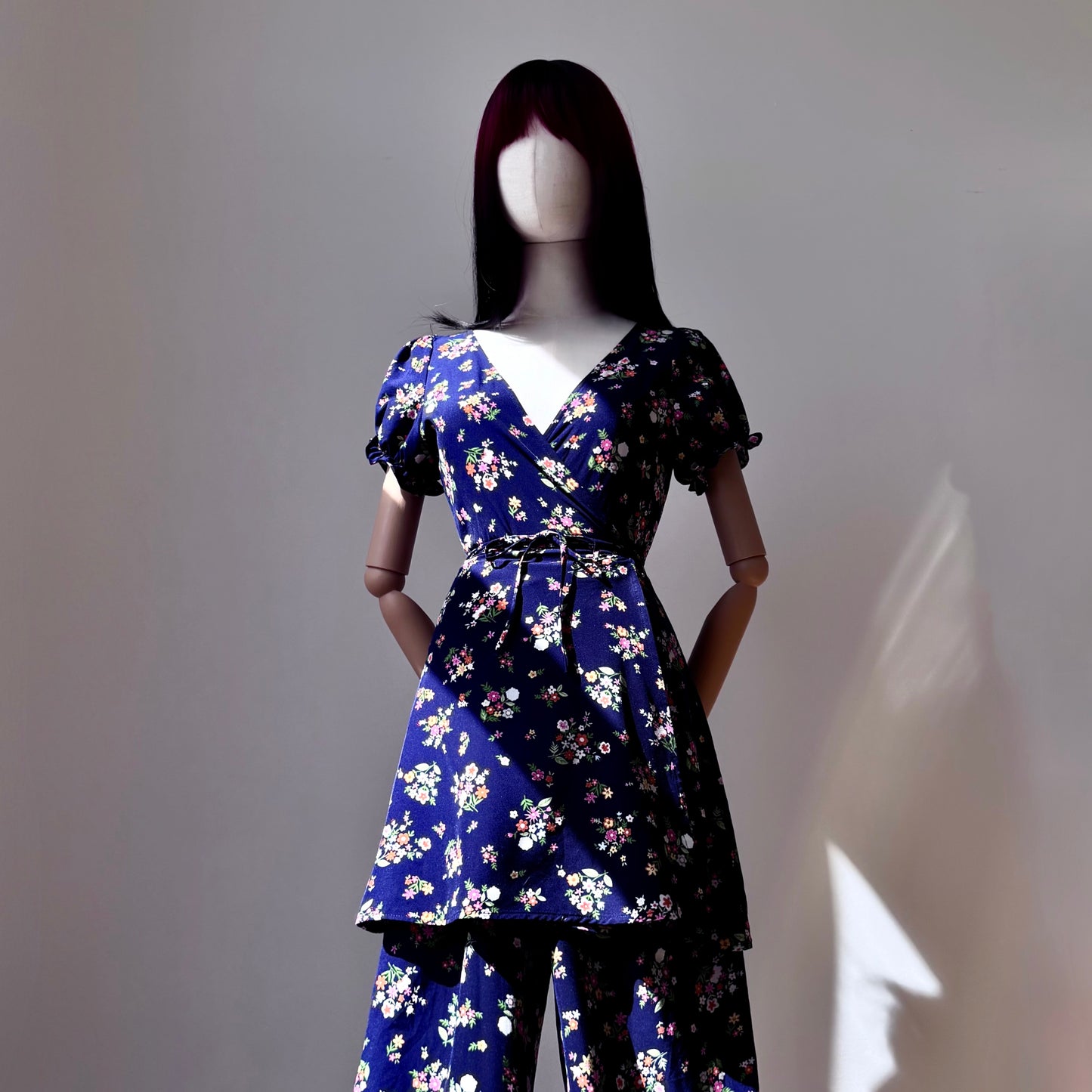 Bonita Blue Wrap Dress Pants Set