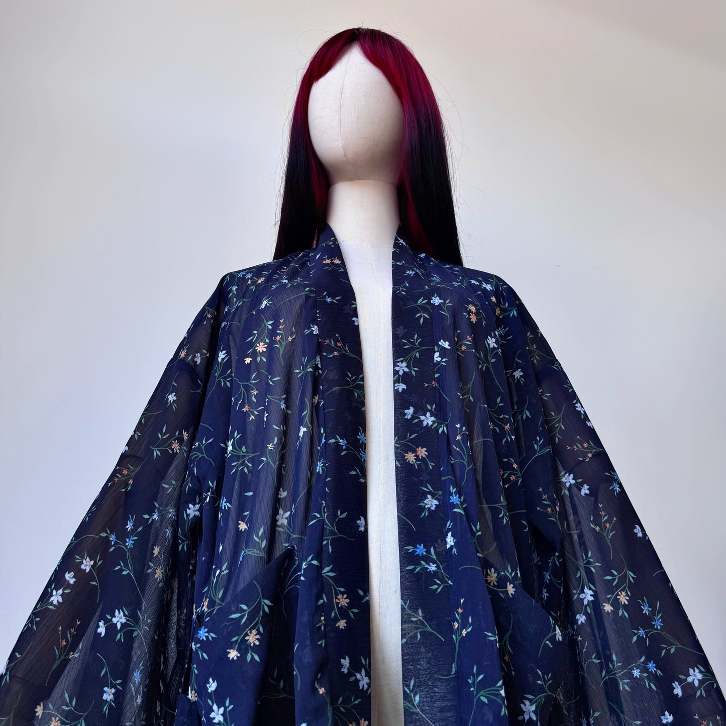 Bonita Dark Blue Sheer Floral Print Kimono