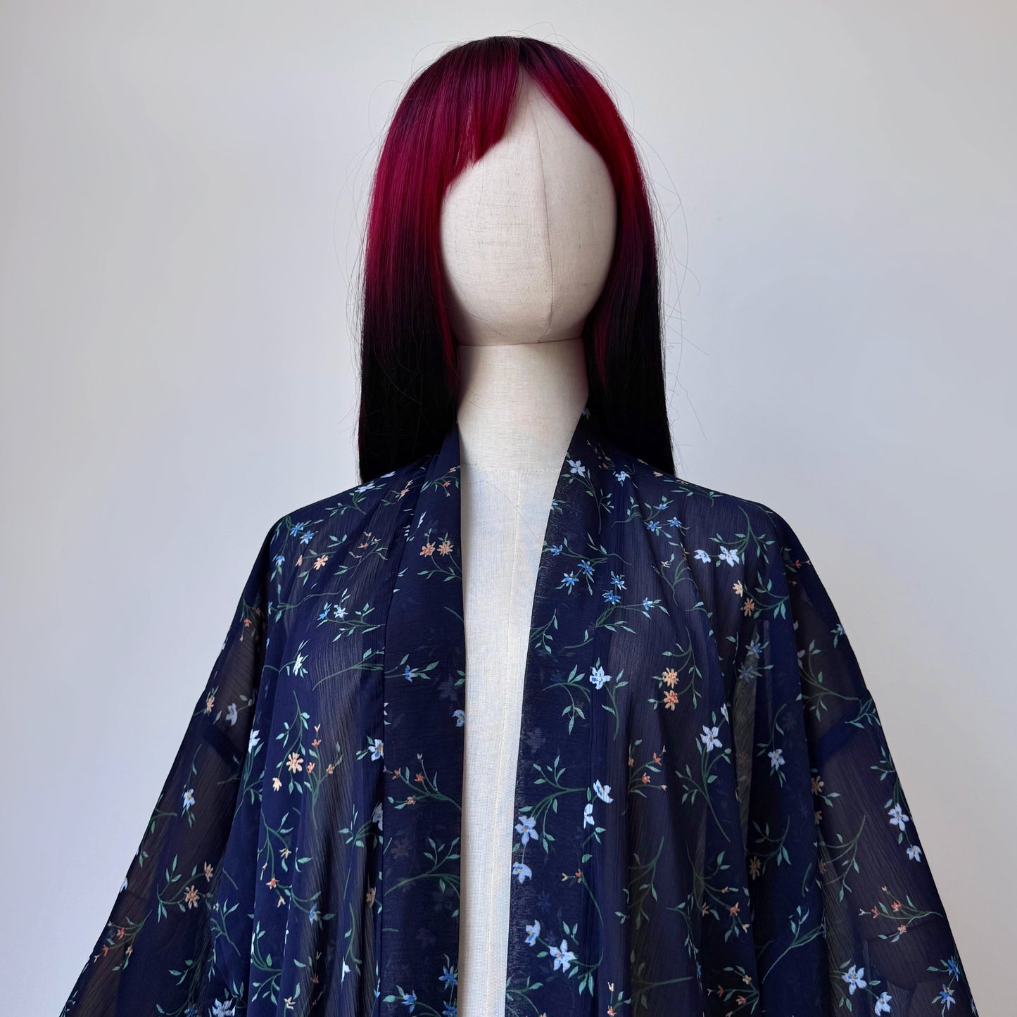 Bonita Dark Blue Sheer Floral Print Kimono