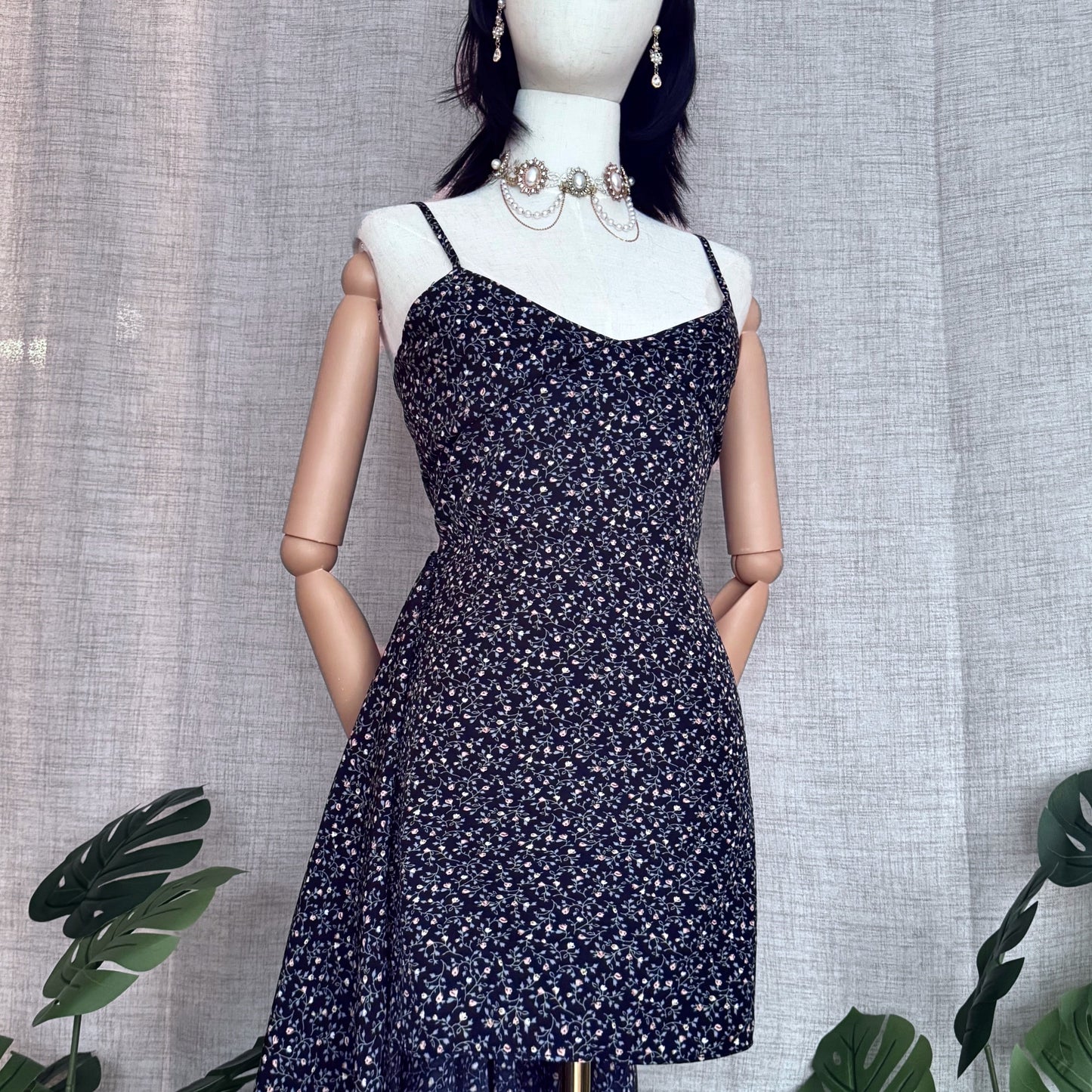 Bonita Layered Floral Black Dress
