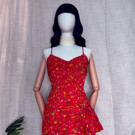 Bonita Layered Wild Garden Floral Red Dress