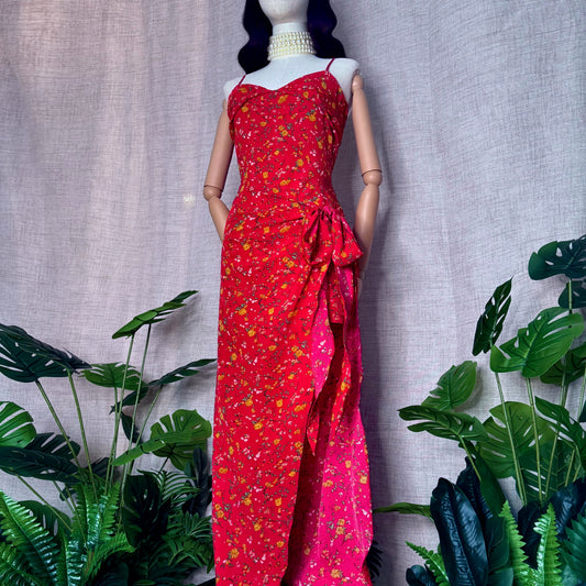 Bonita Layered Wild Garden Floral Red Dress